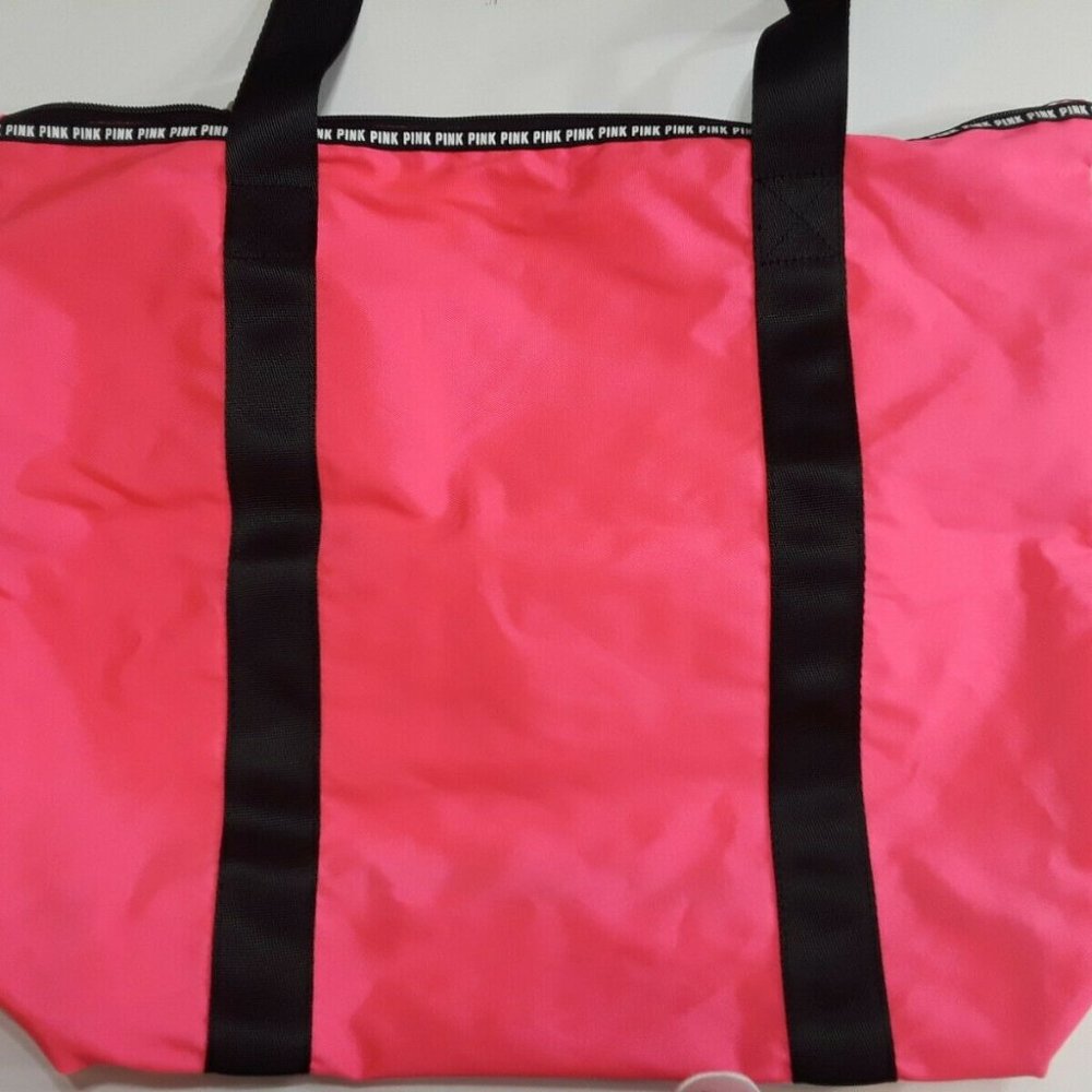 PINK tote Large Bag, Black and Pink zip Closure womens - Picture 2 of 9